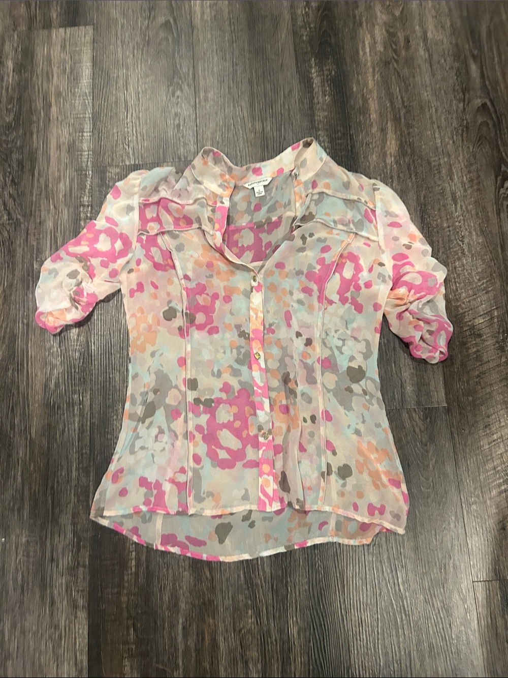 Banana Republic Sheer Multicolor Floral Blouse with Pink Accents